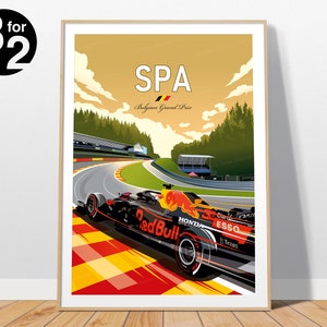 Pôster de Spa-Francorchamps / Impressão de Verstappen / Arte de parede da Red Bull Racing / Grande Prêmio da Bélgica / Presente para fãs de automobilismo