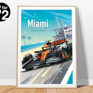 Pôster da corrida do GP de Miami / Impressão de Lando Norris / Arte de parede da McLaren Racing / Grande Prêmio de Miami / Presente para fãs de automobilismo