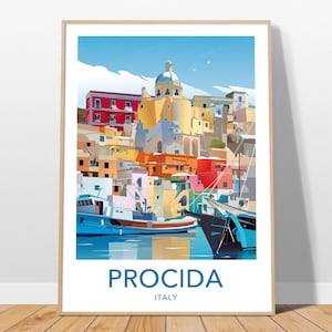 Procida Travel Poster, Port of Corricella Print