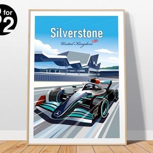 Poster del Gran Premio di Silverstone / Decorazione murale Mercedes / Regalo per gli appassionati di sport motoristici / Circuito di gara del Regno Unito