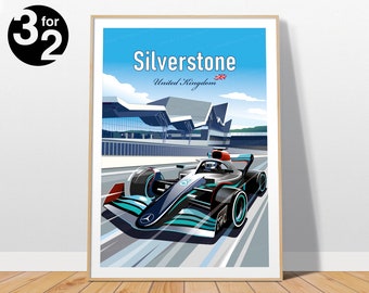 Silverstone Grand Prix Poster / Mercedes Wall Art / Gift for Motorsport Fans / UK Race Circuit