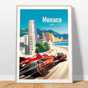 Póster del Gran Premio de Mónaco de F1: Arte mural de Ferrari Racing
