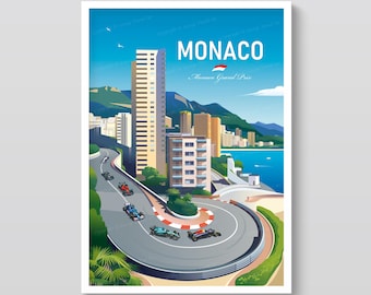 Plakat Formuły 1 w Monako – grafika ścienna z wyścigu Grand Prix, wydruk na prezent z Formułą 1, dekoracja sportów motorowych