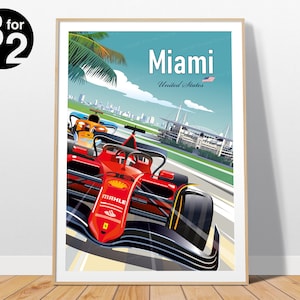 Miami Grand Prix Poster / Ferrari Racing Print / Gift for Motorsport Fans