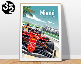 Miami Grand Prix Poster / Ferrari Racing Print / Gift for Motorsport Fans