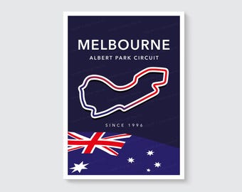 Melbourne Circuit Map Poster – F1 Track Layout Print, Minimal Racing Wall Art
