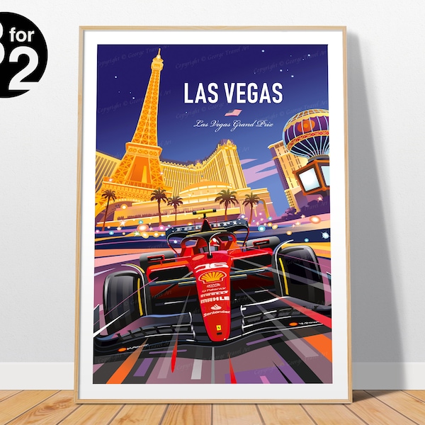 Cartel de Las Vegas F1 / Impresión de Fórmula1 / Ferrari F1 / Gran Premio de Las Vegas / Regalo de F1