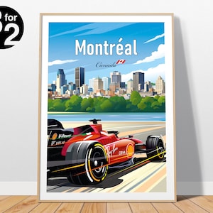 Montreal - Póster del Gran Premio de Canadá / Arte mural de la carrera Ferrari / Regalo para aficionados al automovilismo