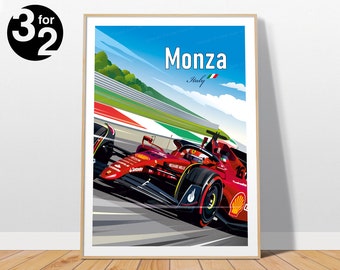 Monza Race Poster / Ferrari Racing / Charles Leclerc Wall Art / Italian Grand Prix / Gift for Motorsport Fans