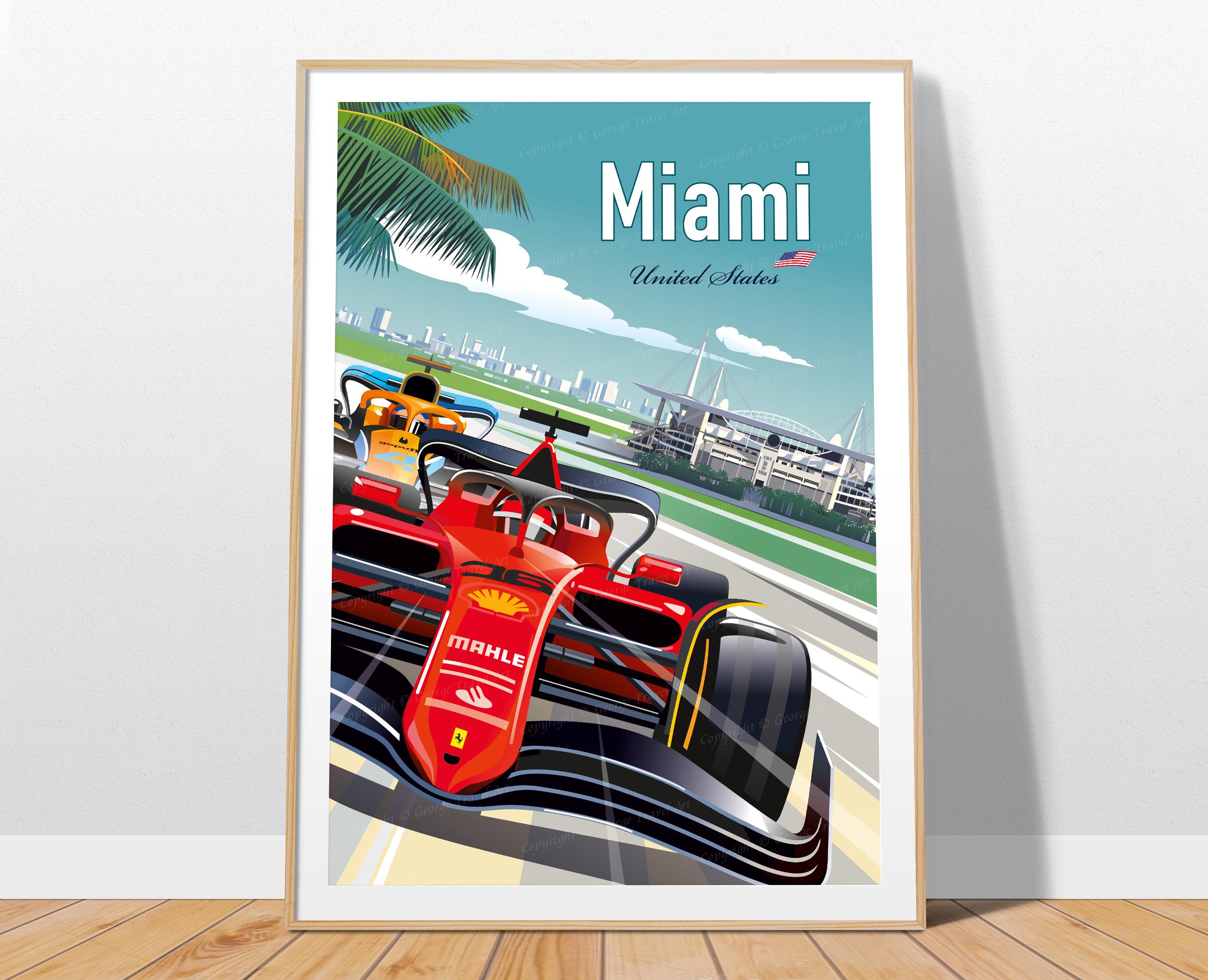 Miami Grand Prix Poster / Ferrari Racing Print - Etsy