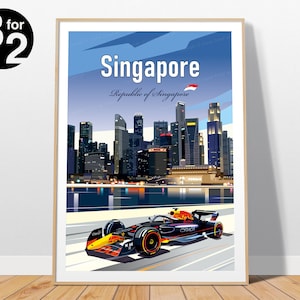Singapore Grand Prix Poster / Red Bull Racing Wall Art Print / Gift for Motorsport Fans
