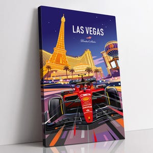 Lienzo de carreras de Las Vegas / Arte mural de carreras de Ferrari / Regalo para fanáticos del automovilismo