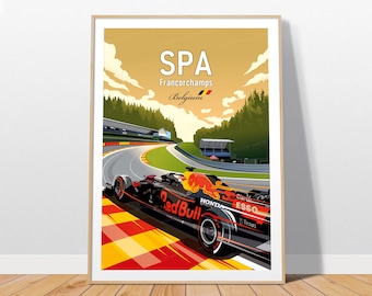 Póster de F1 de Spa-Francorchamps: Impresión artística de Verstappen con Red Bull