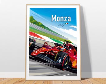 Póster de carreras de F1 de Monza: Ferrari, Charles Leclerc, Gran Premio de Italia