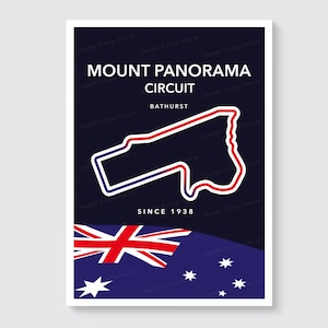 Póster del mapa del circuito de Mount Panorama: Arte mural con el trazado de la pista de Bathurst