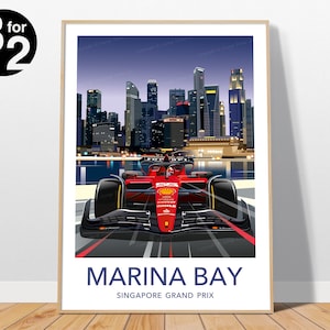 Marina Bay Print - Singapore Grand Prix, Ferrari Racing Wall Art, Birthday present, Gift for Motorsport Fans