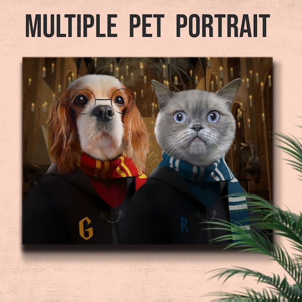 Multiple Pet Portrait, Custom Pet Portrait, Personalizable Pet Portrait, King Cat, Queen Cat, Wall Pet Portrait, Harry Potter Portrait