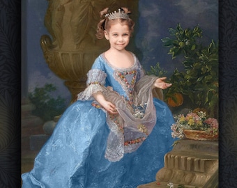 Custom Princess Portrait from photo, Personalized Royal Portrait , Renaissance Portrait, Best gift a daughter - Niece - Granddaughter