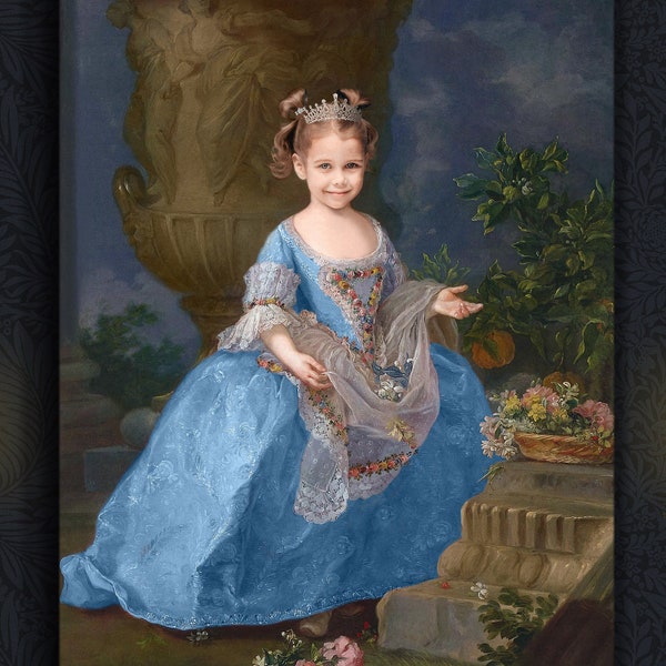 Custom Princess Portrait from photo, Personalized Royal Portrait , Renaissance Portrait, Best gift a daughter - Niece - Granddaughter