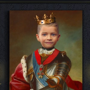 Anpassat kungligt barnporträtt från foto, renässansporträtt, historiskt porträtt, kungligt porträtt, människoporträtt, anpassat barnporträtt bild 1