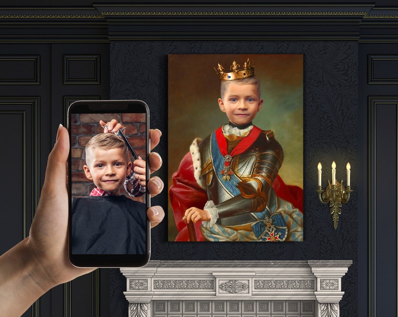Anpassat kungligt barnporträtt från foto, renässansporträtt, historiskt porträtt, kungligt porträtt, människoporträtt, anpassat barnporträtt bild 3