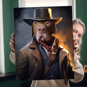 Custom Cowboy Pet Portrait from Photo, Perfect Western Birthday Pet,  Royal Cat Portrait, Cowboy Pet Western Dog Art, Gift for Pet Lover
