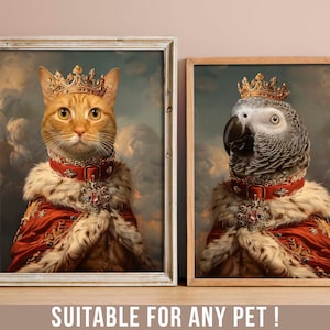 Custom royal pet portrait featuring a beautiful cat wearing an intricate golden royal robe and jeweled crown. This hand-crafted digital art piece by PethelangeloCo makes a stunning personalized gift for any occasion — Christmas, birthday, anniversary, Valentine’s Day, Mother’s Day, or even as a pet memorial. Celebrate your pet’s personality with a one-of-a-kind Renaissance-inspired artwork that blends fine art style with modern design, perfect for stylish home décor or thoughtful gifting.