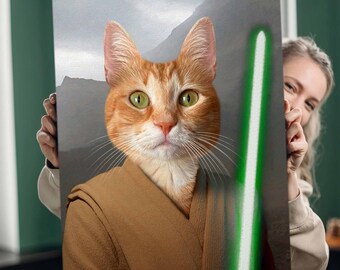 Custom Star Wars Jedi Pet Portrait, Custom Pet Portrait, Custom Jedi Portrait for Pet, Funny Pet Portrait, Star Wars Print, Personalized Wal