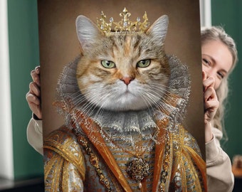 Custom Pet Portrait, Royal pet portrait, King Cat, Queen Cat, Wall Pet Portrait, Regal Dog Portrait, Custom Art From Photo