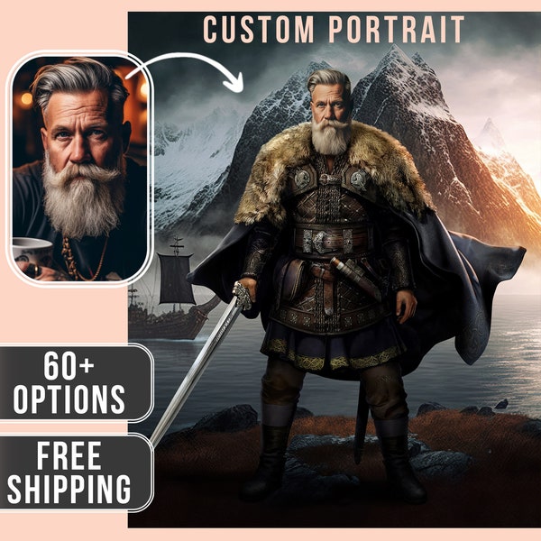 Custom Viking Man Portrait from Photo, Viking Gifts, Ragnar, Custom Man Portrait, Historical Painting, Best gift for him, Unique Gifts,