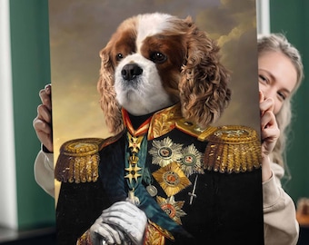 Retrato personalizado de animal de estimação real, pintura de cão majestoso, presente para amantes de animais, retrato real, presente com retrato de animal de estimação, pintura de animal, decoração de parede, Renascentista
