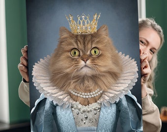 Custom Queen Pet Portrait, Royal Pet Portrait, Queen Cat, Queen Dog, Regal Cat Portrait, Regal Dog Portrait, Custom Art From Photo Custom Pe