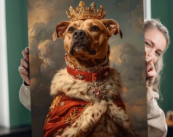 Benutzerdefiniertes Haustierportrait auf Leinwand, Renaissance-Hundeportrait vom Foto, Royal Pet King Portraitgemälde, digitale Kunst, Portrait-Kunstdesign