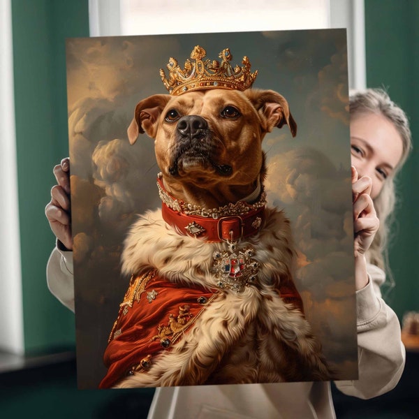 Portrait d'animal de compagnie personnalisé peinture sur toile, portrait de chien Renaissance à partir d'une photo, portrait royal du roi animal de compagnie peinture art numérique, conception d'art portrait