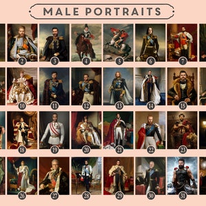 May include: A collage of 32 images featuring portraits of people in various settings, including historical, fantasy, and modern. Each portrait is numbered from 1 to 32.