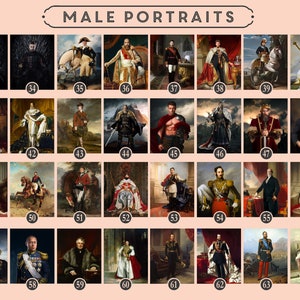 May include: A collage of 64 images of people in various poses, dressed in historical clothing, and set against different backgrounds. The images are numbered from 33 to 64.