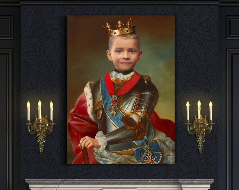 Anpassat kungligt barnporträtt från foto, renässansporträtt, historiskt porträtt, kungligt porträtt, människoporträtt, anpassat barnporträtt bild 1