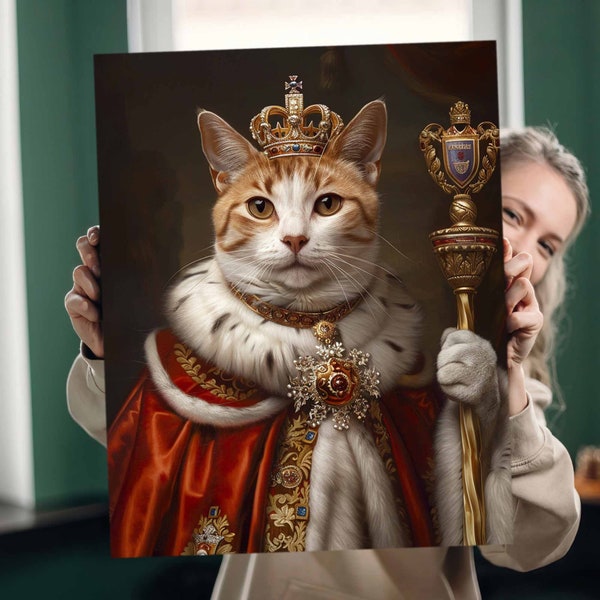 Koninklijk schilderij huisdierportret van foto, aangepaste kattenportret, gepersonaliseerd hondencadeau, huisdier verjaardagscadeau voor haar, kattenmoeder, hondenliefhebber cadeau
