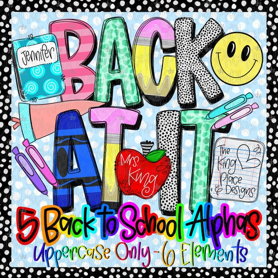 Back to School Alphabet Set PNG Teacher Doodle Hand Drawn alpha set