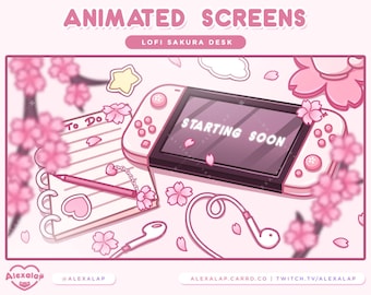 Geanimeerde roze Sakura Lofi: Twitch-streamschermen | Kersenbloesem | Stream-overlays