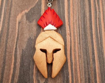 Beech Wood Spartan Helmet Necklace: Ancient Greek Corinthian Pendant