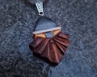 Handmade Beech Wood Dwarven Warrior Necklace: Fantasy Amulet