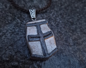 Handmade Wooden Knight Helmet Necklace: Silver Graphite Pendant