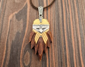 Handcrafted Beech Wood Dwarven Pendant: Fantasy Necklace