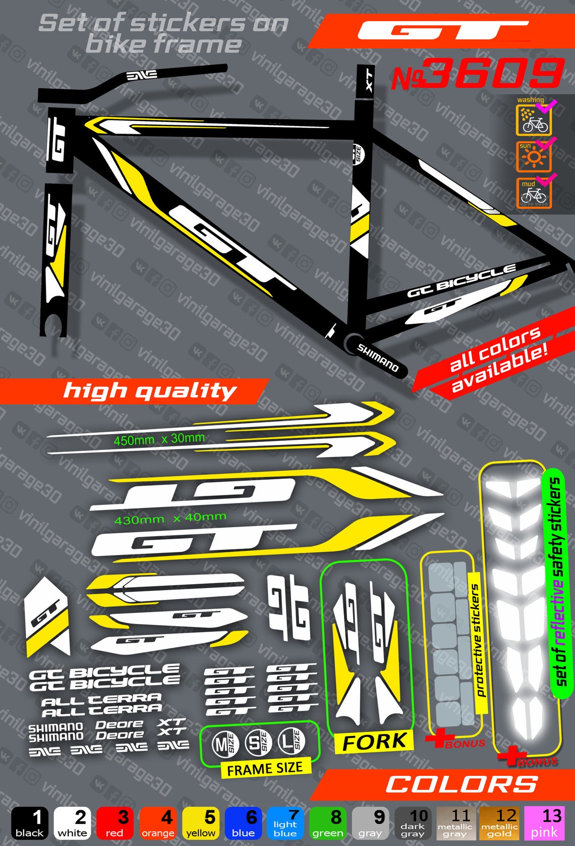 GT Bike Stickers Set ALL COLORS Available fork bonuses Etsy