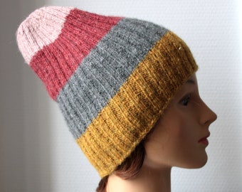 Wool hat, 82% alpaca and wool, hand knitted, unique model, for women/children, made in France