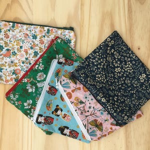 Trousse/Pochette doublée en tissu, avec zip, fermeture éclair, réutilisable, zéro déchet, pour cadeau ou petit rangement, emballage cadeau