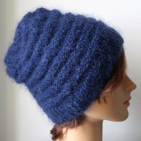 Bonnet en laine mélangée,95% mohair et laine, tricoté main, modèle unique, pour femme/homme, made in France