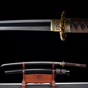 Handcrafted Katana Japanese Samurai Sword with Black Manganese Steel and Candle Dragon Tsuba and Black Handmade Wood Saya for Hobby