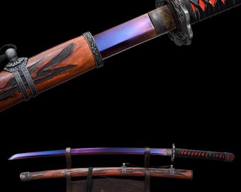 Handcrafted Katana Japanese Samurai Sword with High Manganese Steel and Busizhan Tsuba and Wood Saya Bushido for Hobby
